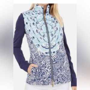 Lilly Pulitzer Noella Quilted Puffer Vest High Tide Navy Size Large